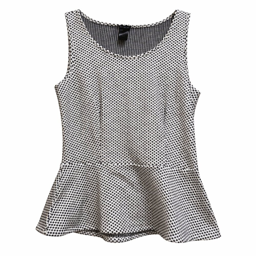 Ann Taylor Polka Dot Peplum Top Black White Parisian Chic Sleeveless Blouse S